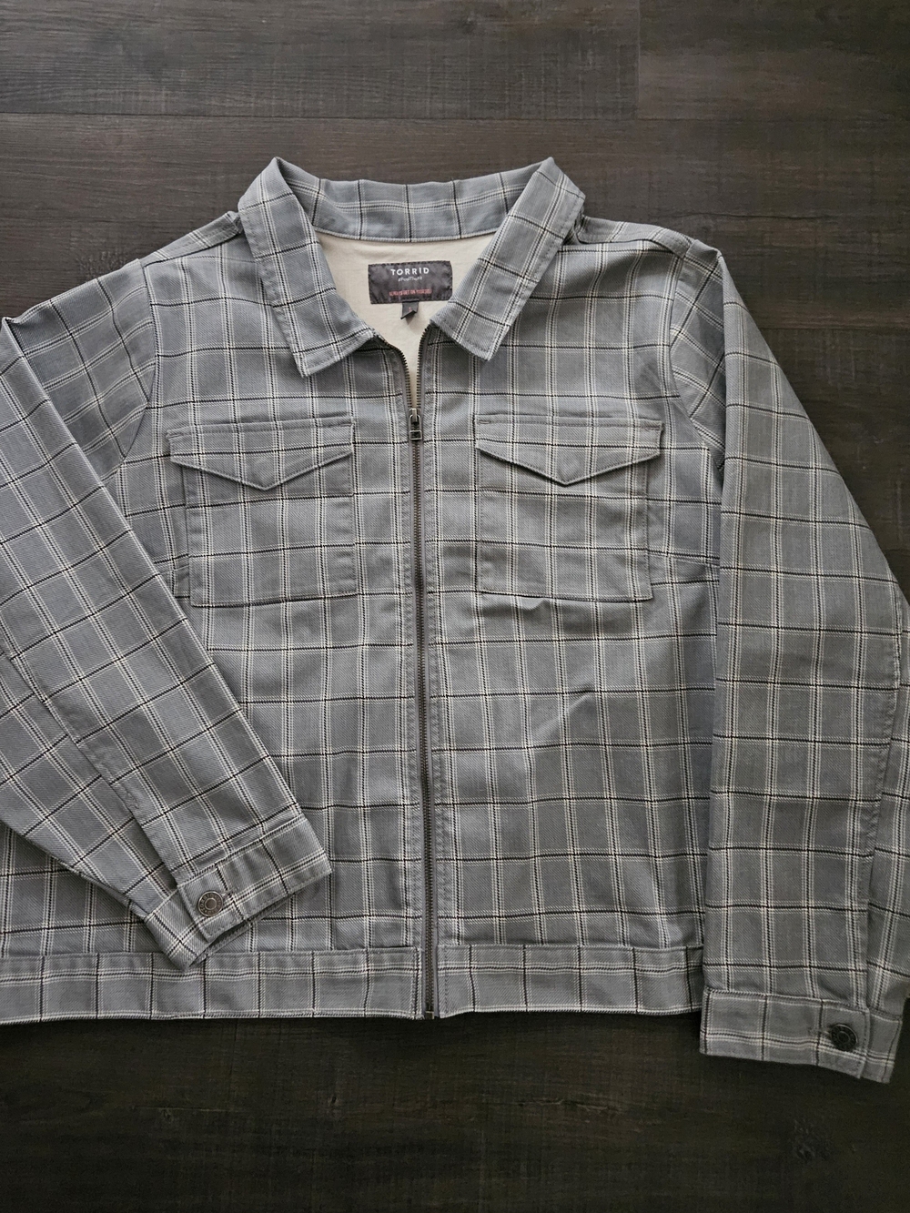 Torrid Gray Plaid Zip-Front Jacket